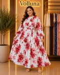 Florales Maxi-Kleid mit Bindegürtel | Plus Size