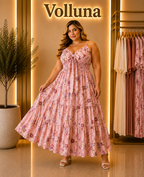 Blumenprint Träger-Kleid Rosa Plus Size