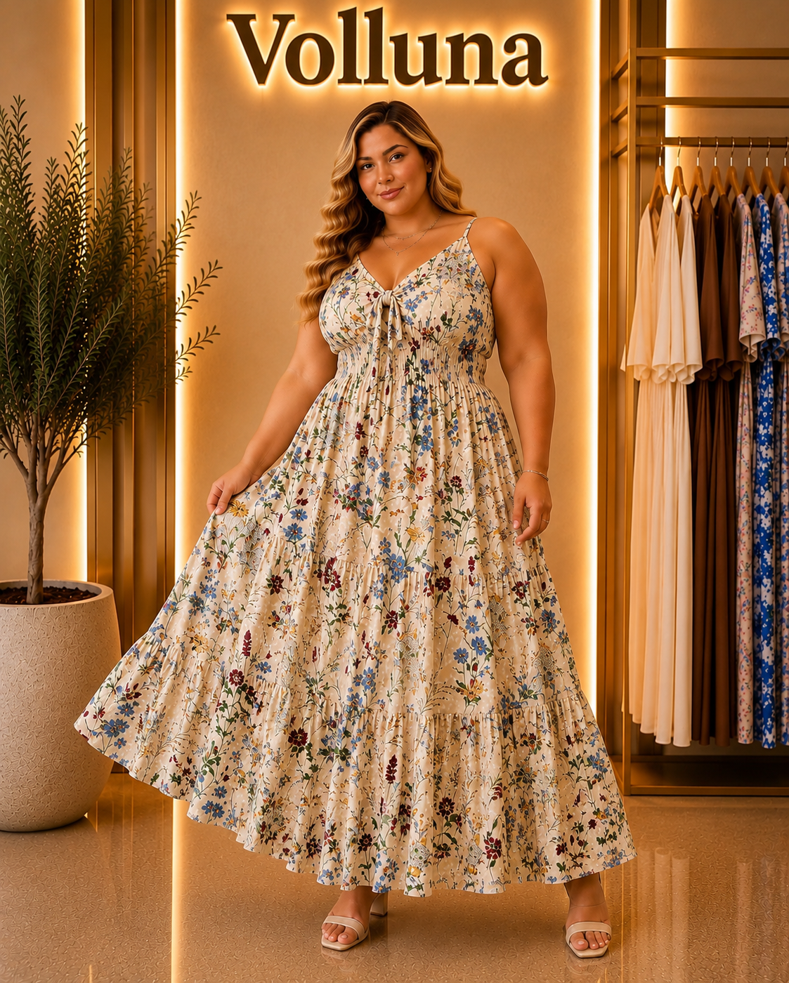 Blumenprint Träger-Kleid Weiß Plus Size