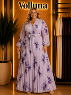 Weißes Chiffon-Maxikleid | Plus Size | Lila