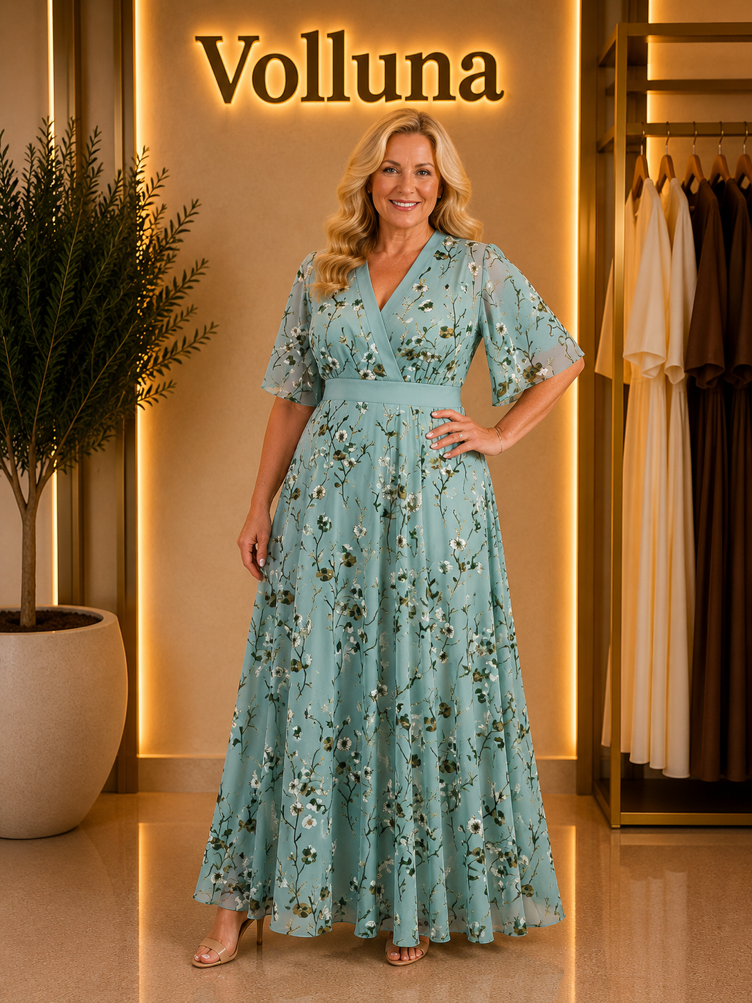 Elegantes Chiffon-Kleid mit Blumenprint | Plus Size | Volluna