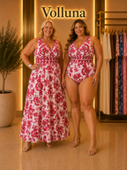 Florales Gerafftes Mesh-Maxikleid | Plus Size