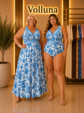 Florales Gerafftes Mesh-Maxikleid | Plus Size