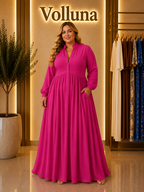 Fließendes Maxi-Kleid mit Knopfleiste | Plus Size