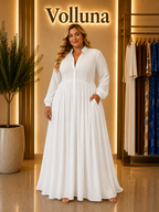 Fließendes Maxi-Kleid mit Knopfleiste | Plus Size