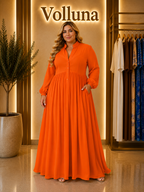 Fließendes Maxi-Kleid mit Knopfleiste | Plus Size