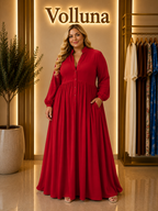 Fließendes Maxi-Kleid mit Knopfleiste | Plus Size