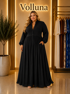 Fließendes Maxi-Kleid mit Knopfleiste | Plus Size