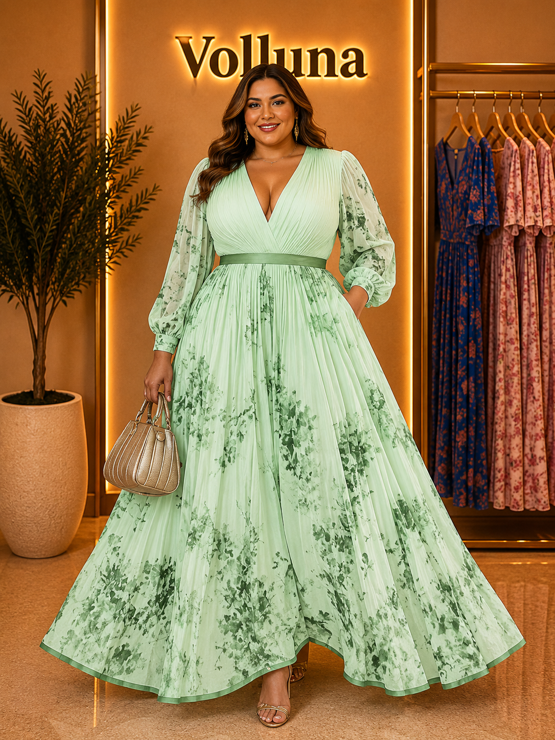 Weißes Chiffon-Maxikleid mit Ballonärmeln | Plus Size