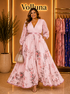 Weißes Chiffon-Maxikleid mit Ballonärmeln | Plus Size
