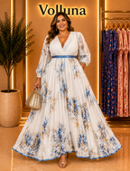 Weißes Chiffon-Maxikleid mit Ballonärmeln | Plus Size