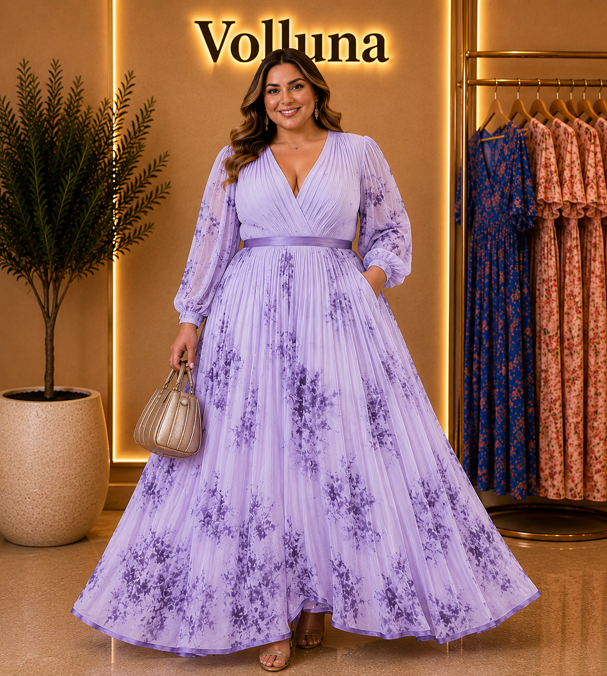 Weißes Chiffon-Maxikleid mit Ballonärmeln | Plus Size