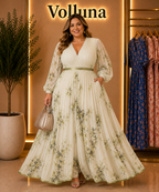 Weißes Chiffon-Maxikleid mit Ballonärmeln | Plus Size