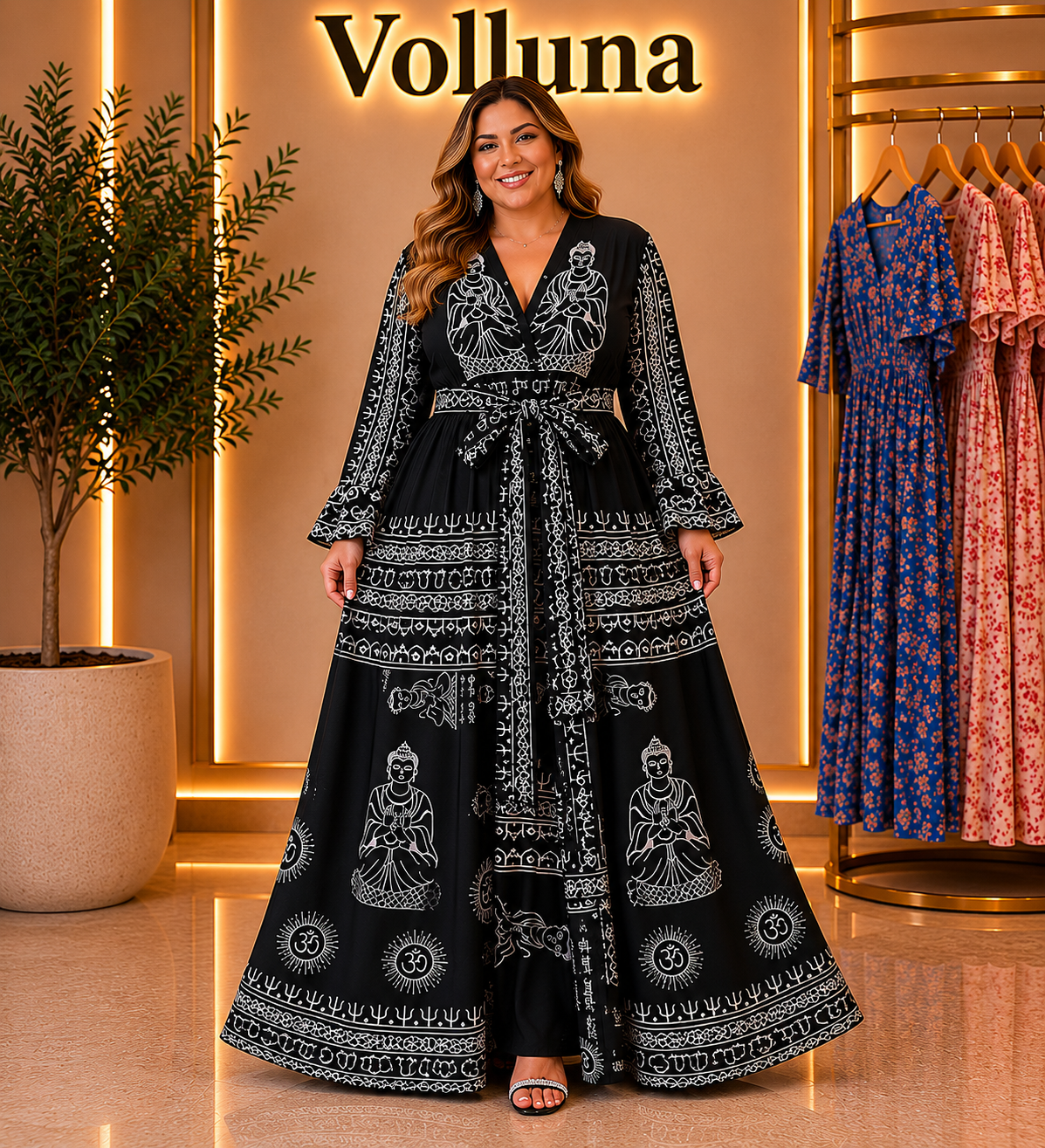 V-Ausschnitt Maxi-Kleid mit Blumendruck | Plus Size