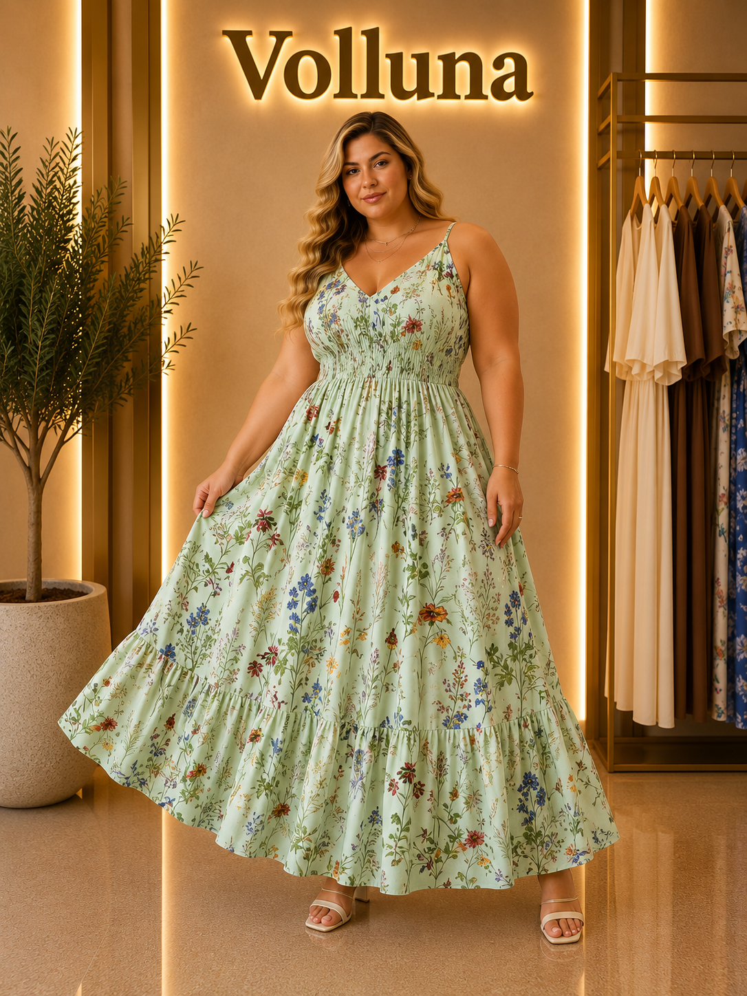 Blumenprint Spaghetti-Träger Top | Plus Size
