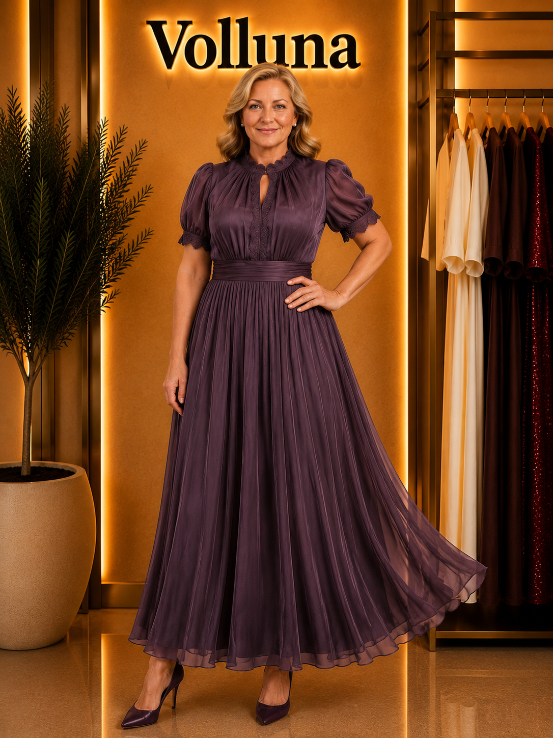 Elegantes Chiffon-Festkleid | Plus Size | Lila