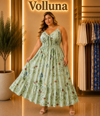 Blumenprint Träger-Kleid Grün Plus Size