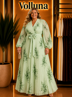 Weißes Chiffon-Maxikleid | Plus Size | Grün
