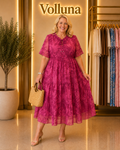 Chiffon Stufenkleid mit Schmetterlingsärmeln | Plus Size