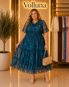 Chiffon Stufenkleid mit Schmetterlingsärmeln | Plus Size