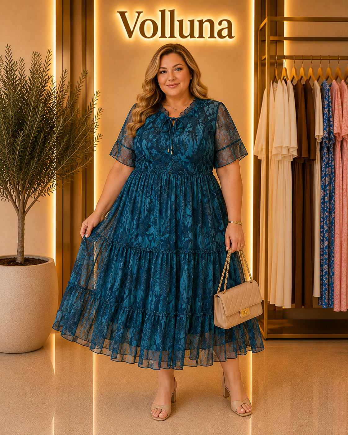 Chiffon Stufenkleid mit Schmetterlingsärmeln | Plus Size