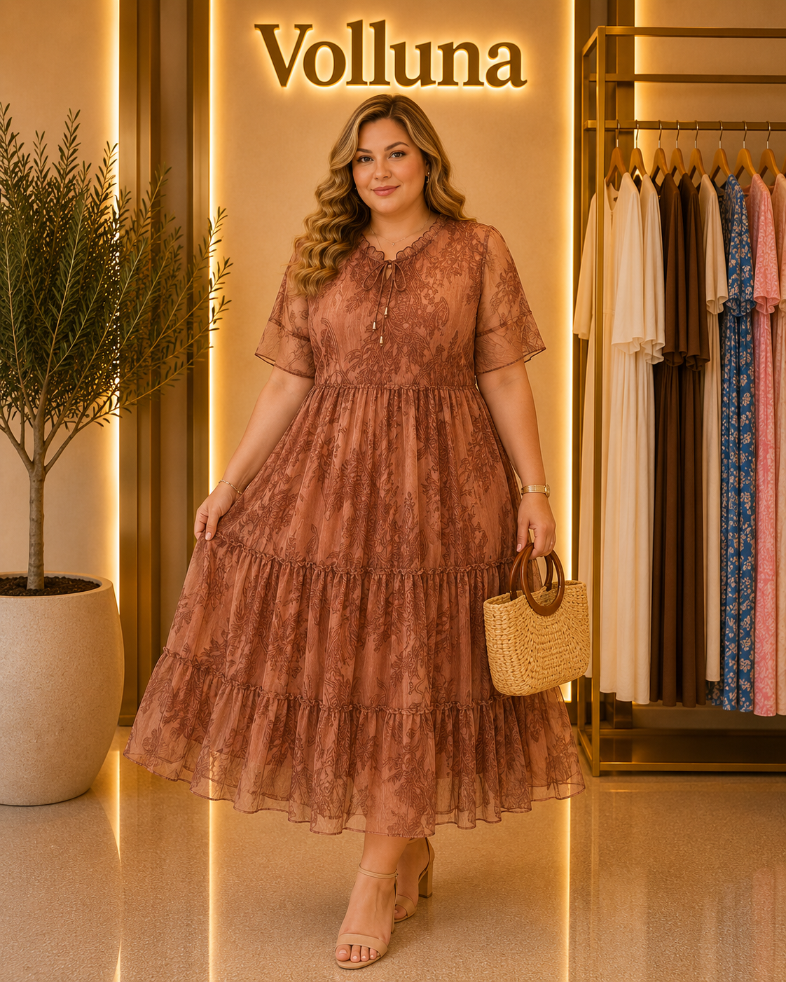 Chiffon Stufenkleid mit Schmetterlingsärmeln | Plus Size